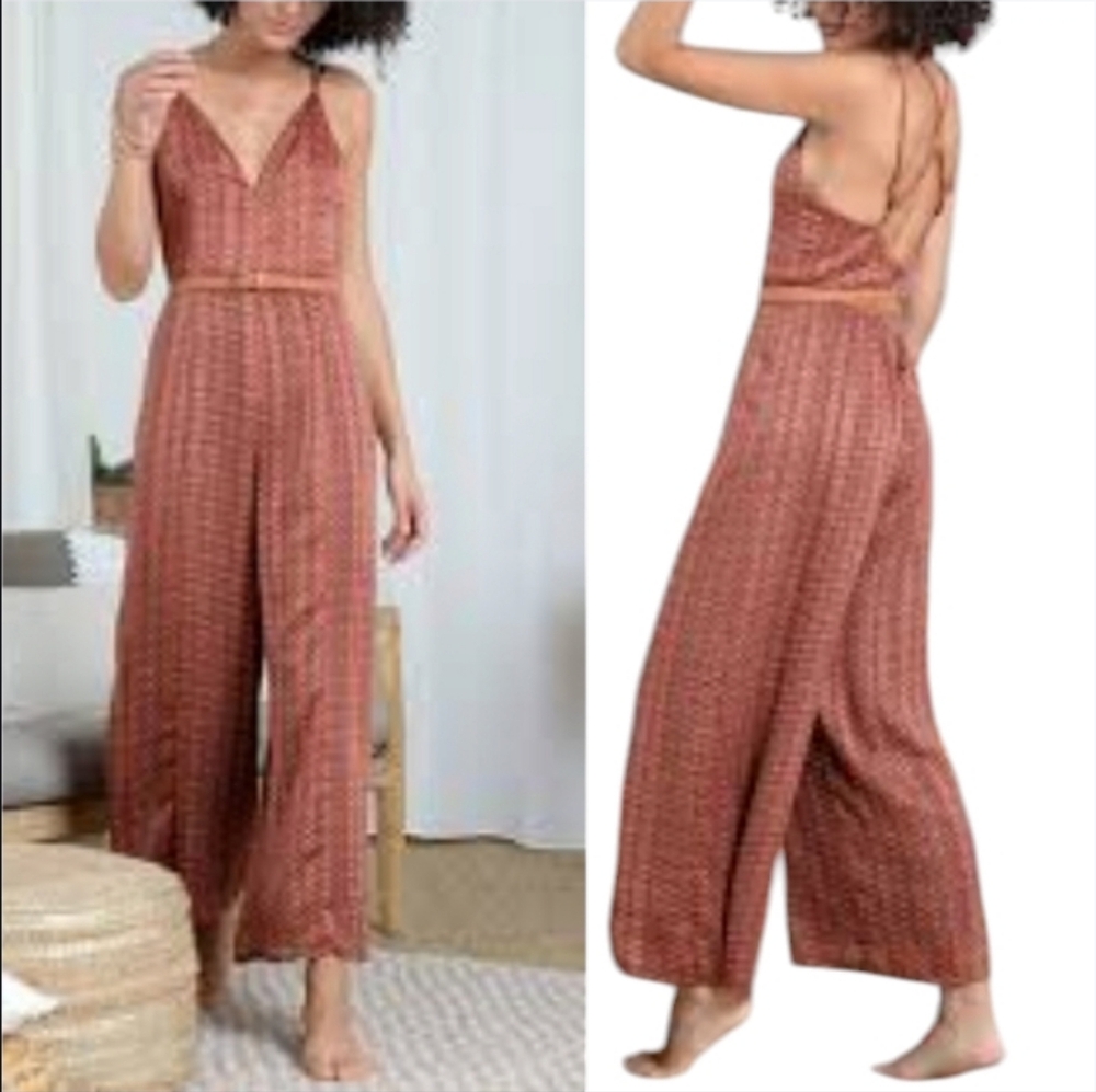 Molly Bracken Satin Strappy Retro Rust Jumpsuit